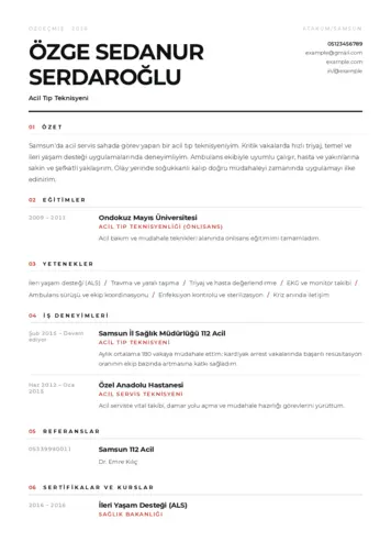 Acil Tıp Teknisyeni CV Örnekleri cv indir